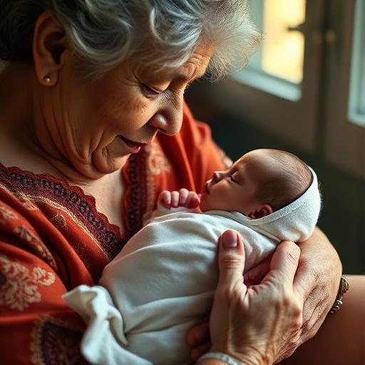 Day-old, in her arms